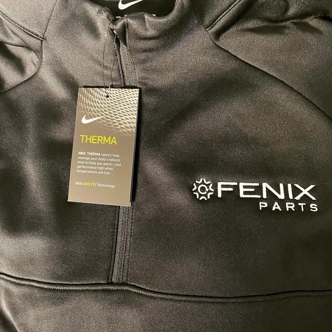 Black Nike Therma pullover with an embroidered company logo on the chest